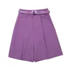 Women's Shorts Wide Leg Loose Bermuda Shorts For Women High Waist Purple Or Black Summer Short Pants Free Belt High Quality Bermuda Femme 230503