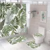 Tende Piante verdi tropicali Tenda da doccia Schermo decorativo per vasca da bagno Set di tappetini da bagno divisori per WC in poliestere Decorazione del bagno di casa