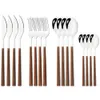 Geschirr-Sets 16-teiliges Edelstahl-Besteck-Set Imitation Holzgriff Geschirr-Klammer Westliches Geschirr Messer Gabel Teelöffel Besteck-Set 230503