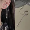 Dos Boucles D'oreilles Brillant Croix Étoile Argent Couleur Cristal Gland Manchette Oreille Clip Boucle D'oreille Pour Les Femmes Strass Faux Cartilage Piercing Bijoux