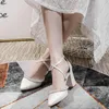 Sandali BaoYaFang Scarpe da sposa bianche da sposa Donna Tacco spesso Fibbia Abito da festa in cristallo Décolleté con cinturino alla caviglia Scarpe alla moda