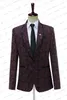 Men's Suits Blazers Costume Homme Wine Red And Black Jacquard One Button Tuxedo Men Suits Slim Fit Groom 2 Pcs Set Terno Masculino Jacket Pants 230503