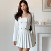 Tvådelt klänning Korean Chic Spring Fashion Pretty Style Women Two-Piece Set High Quality Short Crop Top Pleated Mini Kirt Office Sweet Sweet Sweet 230503