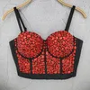 T-shirt che borda acrilico ritagliata crop top da indossare autunno corsetto top discoteca sexy top donna reggiseno push up bustier top femminili mujer