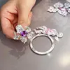 Klusterringar Brilliant Purple Zirconia Large Flower Ring Female Opening Luxury Full Diamond Elegant Temperament Jewelry Birthday Wedding