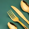 Dinnerware Sets 4-24pcs Gold Dinnerware Set 410 Stainless Steel Cutlery Set Kitchen Fork Knife Spoon Tableware Set Flatware Set Dishwasher Safe 230503