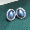 Dangle Earrings One Pair BLUE South Sea MABE Pearl FLAT OVAL &S925 Wholesale Beads FPPJ