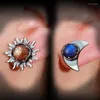 Studörhängen Böhmen Sun Moon Gems For Women Men Moonstone Asymmetrical Earring Ear Studs Female Boho Fashion Jewelry Gift