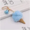 Key Rings Ice Cream Keychain Cute Bag Cartoon Imitation Rex Rabbit Fur Plush Pendant Cone Car Hair Ball Accessories Keychains Drop D Dheaj