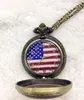 포켓 시계 도매 10 PCS 브론즈 패션 클래식 USA American Flag Quartz 시계 아날로그 펜던트 목걸이 체인 남성 여성 선물
