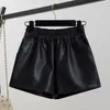 Women's Shorts Women PU Leather Shorts Sexy Fashion Elastic High Waist Side-slit Ladies Chic Wide Leg Casual Loose Simple All-match Ins 230503