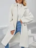 Fur Women's Elegant Teddy Coat Winter Thicken Warm Korean Long Womens Coats Pocket Drop Shoulder Casual White Plain TurnDown Collar