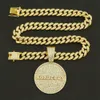 hip hop necklace for mens gold chain iced out cuban chains Full Diamond Letter Disc Pendant Cuban Chain Necklace Hiphop