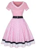 Casual Dresses Vintage 50s 60 S Party Dress with Belt Polka Dot Print Kort ärm Hepburn Robe Pin Up Rockabilly 230503