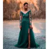 Szmaragdowy zielony tiulowe sukienki na bal maturalne 2021 Długie Afrykańskie suknie wieczorowe afrykańskie Afrykańskie aplikacje