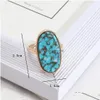 Bagues De Grappe De Mode Ovale Hexagone Turquoise Kallaite Anneau De Cristal De Guérison Pierre Bleue Géométrique Plaqué Or Doigt Pour Les Femmes Bijoux Dhgcr