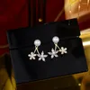 Stud Earrings 14K Real Gold Plating Korean Fashion Jewelry Luxury Shiny Double Flower Pearl Exquisite Women's Daily Accessories