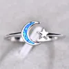 Cluster Rings Minimalist Female Moon Star Ring 925 Sterling Silver Blue White Fire Opal For Women Wedding Thin Engagement Jewelry