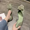 Sandalen Frauen Perle Fliege Spitzschuh Elegante Damen String Bead Slip On Falt Schuhe Weibliche Mode Bling Frau Casual 2023