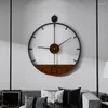 壁時計北欧の大型鉄の時計金属3Dラウンドウォッチウォルナットパイオターモダンな装飾ホームリビングルームの装飾