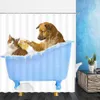 Curtains Funny Animal Shower Curtain Decor Cute Pet Cat Home Bathroom Decor Polyester Bath Cloth Curtain Set Lanyard Hook