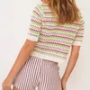 T-shirt femme Doury 90s Rainbow Hollow Out Knitwear Femme T-shirts rayés transparents Summer Boho Beach Style Cover-ups Crop Tops y2k 230503