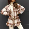 Femmes laine mélanges automne 2023 mode femmes Plaid manteaux ceintures lâche décontracté dame vestes kaki laines chaud hiver filles Outwear G3238