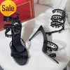 Schwarze Kristallleuchter-Sandalen mit hohen Absätzen für Damen, Feenstil, Luxus-Diamant-Serpentin umwickelt, römische High Heels 10 cm, sexy Modedesigner-Bankett Dr