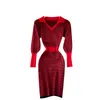 Casual Dresses Office Lady Knit Dress Women Plaid Turn-Down Collar Bodycon Houndstooth Elegant Long Sleeve Wrap