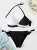 Maillots de bain pour femmes Maillot de bain Femmes Bikini 2023 Push Up Halter Bikinis Ensemble Solide Noir Blanc Été Maillots de bain Gilrs Brésilien Plage