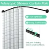 Poles Extendable Curved Shower Curtain Rod Black U Shaped Stainless Steel Shower Curtain Poles PunchFree Bathroom Curtain Rail 6 Size