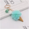 Key Rings Ice Cream Keychain Cute Bag Cartoon Imitation Rex Rabbit Fur Plush Pendant Cone Car Hair Ball Accessories Keychains Drop D Dheaj