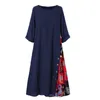 Casual Dresses Women Bohemian Dress Floral Print Patchwork Långt plus Size Loose 3/4 Sleeve Beach Holiday Maxi Vestidso