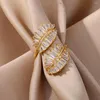 Wedding Rings Gold Plated Zircon Double Leaves For Women Stainless Steel Adjustable Ring Aesthetic Jewerly Gift