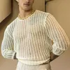 Мужские рубашки с длинными рукавами сексуальная футболка дновая мода сплетен сетчатая сетка.