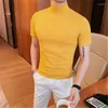 Hommes T-shirts D'été À Manches Courtes Hommes T-shirts Coton Col Roulé Slim Fit Tee Shirt Couleur Unie 4XL Élastique Shorts Tops Mâle Européen