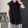 Heren tanktops zomer mouwloze shirts shirts capuchon solide color hiphop hiphop stijl oversized sport t -shirt Korean Fashion Clothing 230428