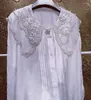 Women's Blouses 2023 Sweet Kawaii Lolita Fairy White Shirt Women Spring Ruffled Doll Collar Rhinestone Embroidered Flower Pearl Blusas Top