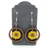 Baumeln Sie Ohrringe aus Holz gelbe Sonnenblume Blume für Frauen Laser niedliche runde Teardrop Massivholz Boutique Schmuck Großhandel