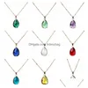 Hangende kettingen 12 kleuren geboortesteen waterdruppel traanglas kristal charme ketting vrouwen sieraden levering hangers dhs9p