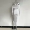 Casual jurken Zoctuo Elegant Off Schouder Bodycon Lang Midi Dress White Women Party Outfits Full Sleeve Pencil Sexy Club Kleding