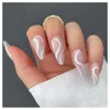 Falsas Nails 24pcs Gold Glitter White Wave Presione en el parche de uñas Párrafo corto Cabeza puntiaguda Manicura Ahorre tiempo