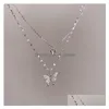 Pendentif Colliers Femmes Papillon Strass Collier Bijoux De Fête Cadeau Mode Exquise Double Couche Chaîne Goutte De Dhgarden Dhw1T