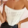 Damen Tanks Camis Cryptographic Ärmellose Mode Trägerloses Bustier Korsett Crop Tops Weiblich Mesh Rückenfrei Weiß Frauen Reißverschluss Sommer 230428