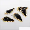 Pendant Necklaces Borosa 5Pcs/Lot Arrowhead Gold Color Black Obsidian Bead Jewelry G0503 Drop Delivery Pendants Dhgarden Dhf7D