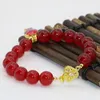 Strand 10mm Round Red Jades Beads Chalcedony Stone Beaded Bracelet For Party Weddings Gold-color Cloisonne Jewelry 7.5inch B2723