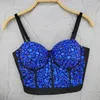 T-shirt che borda acrilico ritagliata crop top da indossare autunno corsetto top discoteca sexy top donna reggiseno push up bustier top femminili mujer