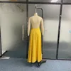 Casual Dresses Ellafads Women Maxi Dress Elegant Solid Yellow Sleeveless Chain Halter Neck Backless Evening Party Dresses High Streetwear 230503