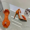 Chaussures habillées femmes pompes minces talons hauts femmes sandales 2022 Sexy luxe papillon-noeud strass orange chaussures pour dames Sexy fête diapositives L230216