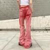 Jeans da donna stile americano vintage lavato bordo grezzo moda pantaloni casual a vita alta jeans a gamba larga donna Y2k streetwear pantaloni larghi rosa 230503